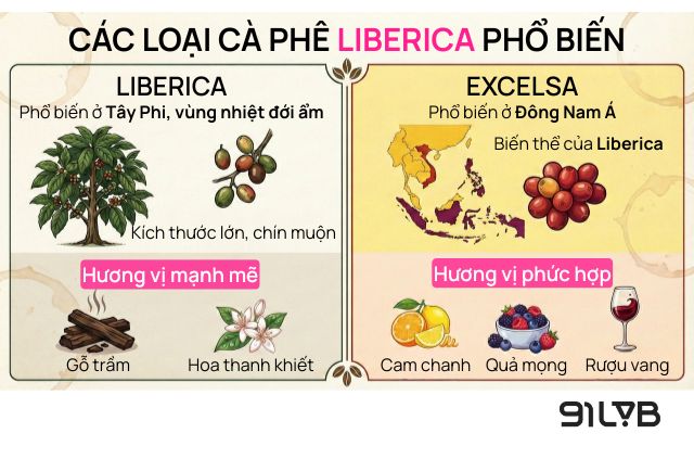 Cà phê mít phổ biến với 2 giống chính là Liberica và Excelsa