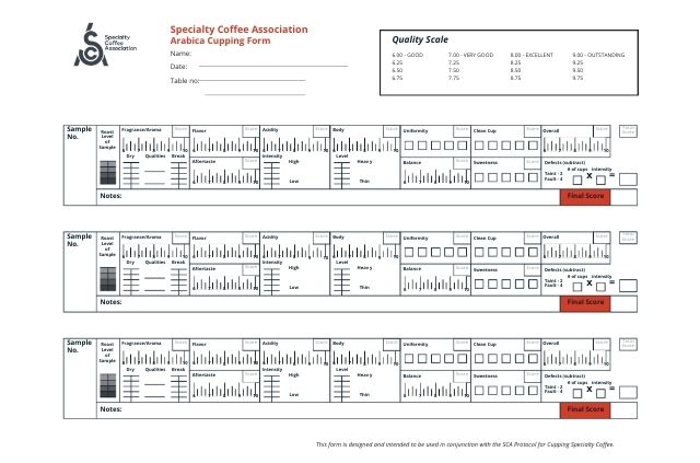SCA Cupping Form (Nguồn: SCA)