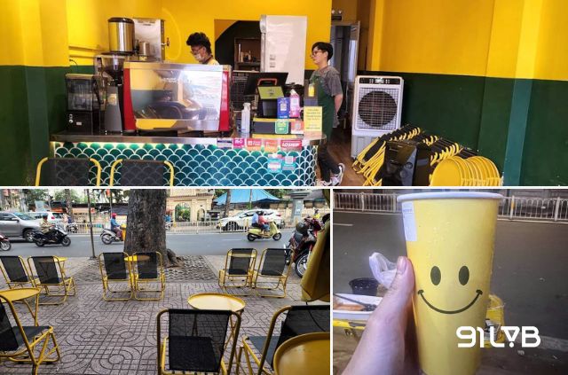 Một góc BEES Coffee and Tea nơi bạn có thể ngồi ngoài trời thưởng thức ly nước mát và ngắm nhìn nhịp sống quận 5