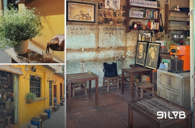 Kiosque Cafe giữ trọn nét mộc mạc thông qua tông vàng ấm áp và những món nội thất nhuốm màu thời gian.