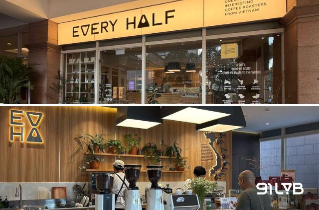 Quầy pha chế mở cùng thiết kế hiện đại giúp Every Half trở thành điểm dừng chân lý tưởng cho người yêu cà phê