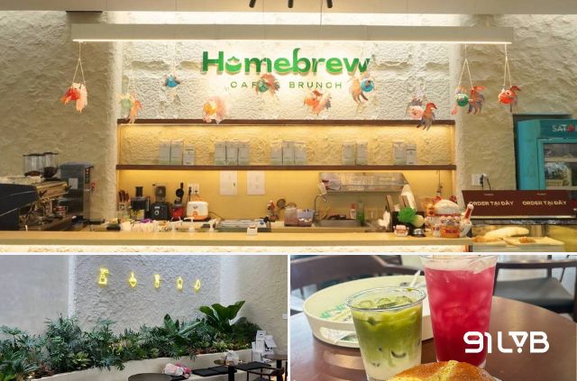 Không gian sáng màu cùng quầy pha chế gọn gàng tại Homebrew Café Tân Thắng tạo cảm giác dễ chịu