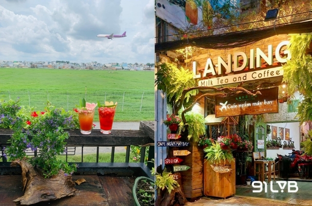 Landing trang trí rất nhiều cây xanh và hoa nhí đủ màu sắc khắp quán khiến không gian trở nên vô cùng lãng mạn