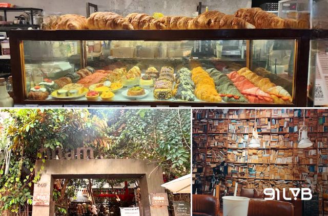 Nhâm Cafe thu hút với tường sách độc đáo và quầy bánh ngọt phong phú