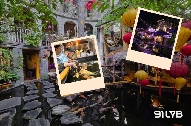 Các bé rất thích cho cá ăn khi đến Oasis Cafe
