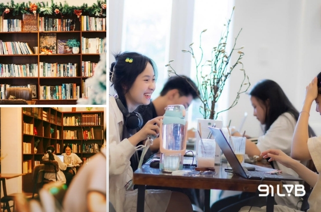 Cafe sách Hữu Thể là điểm đến yên tĩnh, tách biệt khỏi nhịp sống hối hả, rất thích hợp để chạy deadline cùng bạn bè. 