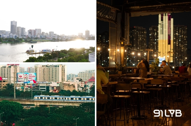 Chênh Vênh Rooftop là địa điểm lý tưởng để ngắm view sông Sài Gòn, Landmark 81 và đoàn tàu Metro cực chill.