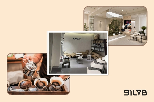 Ssense Coffee với tone màu trắng - xám chủ đạo, phù hợp với phong cách sang trọng và thanh lịch 