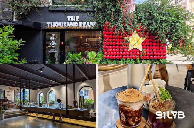 Không gian The Thousand Beans Quận 10 nổi bật với tông màu trầm và nhiều góc ngồi dễ chịu