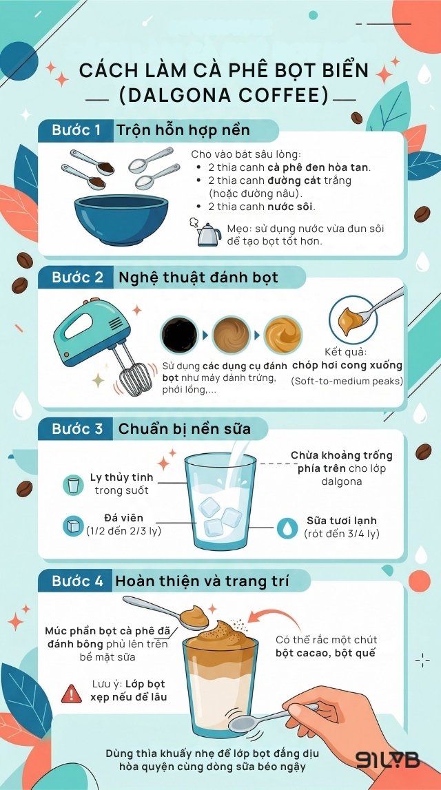 Cách làm cà phê bọt biển chuẩn vị