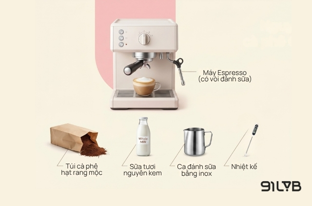Nguyên liệu pha cà phê Cappuccino khi có máy