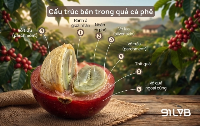 Lớp Parchment (vỏ trấu) đóng vai trò bảo vệ vật lý cho nhân xanh trước khi bước vào tách vỏ
