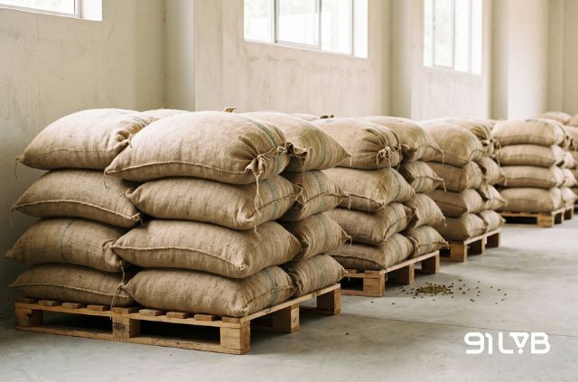 Cà phê luôn được cách ly khỏi độ ẩm bề mặt sàn và tường thông qua việc sử dụng pallet kê cao