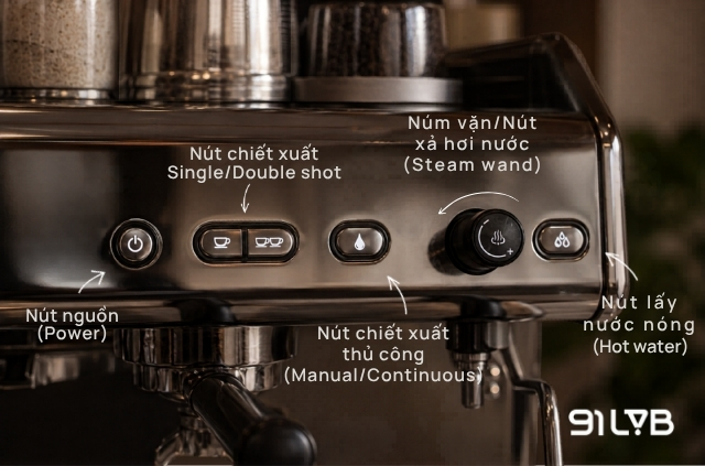 Các nút trên máy pha espresso bán tự động